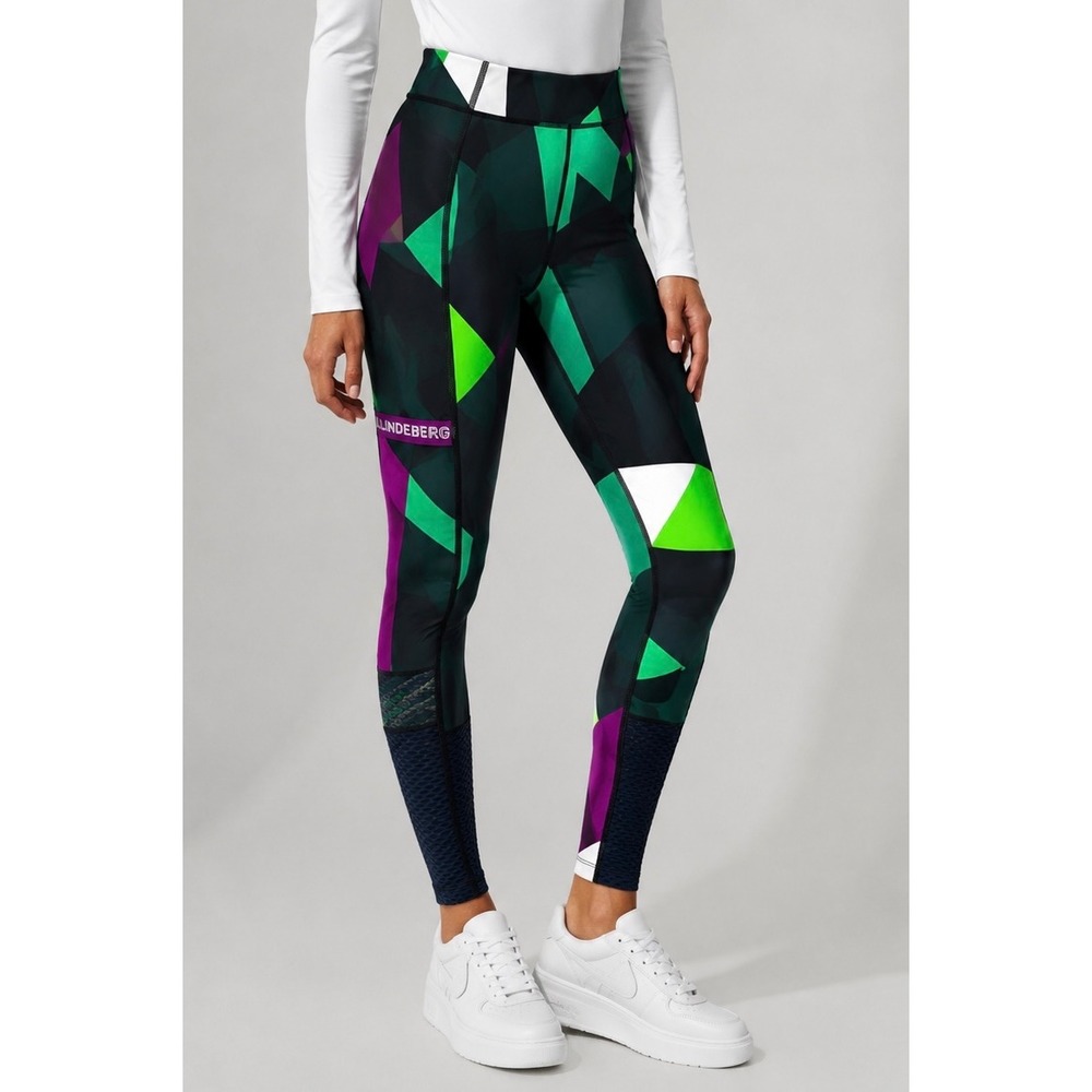 J.Lindeberg Margit Print Green Purple Geometric Active Leggings Sz‎ S NWOT